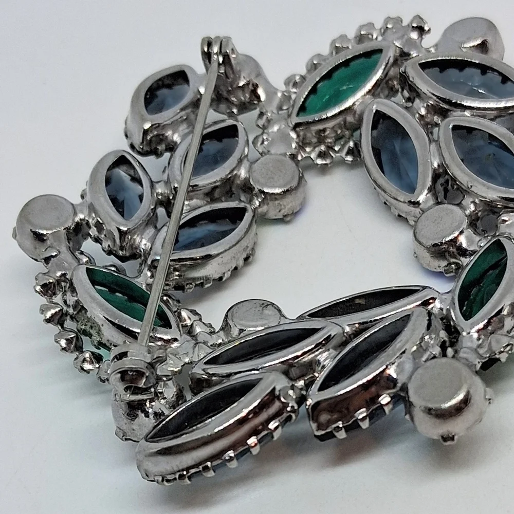 * Vintage Green & Blue With AB Crystals Pin Brooch